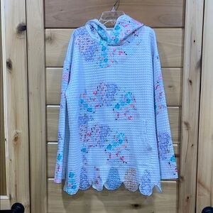 Floral Waffle Knit Hoodie - White and Purple